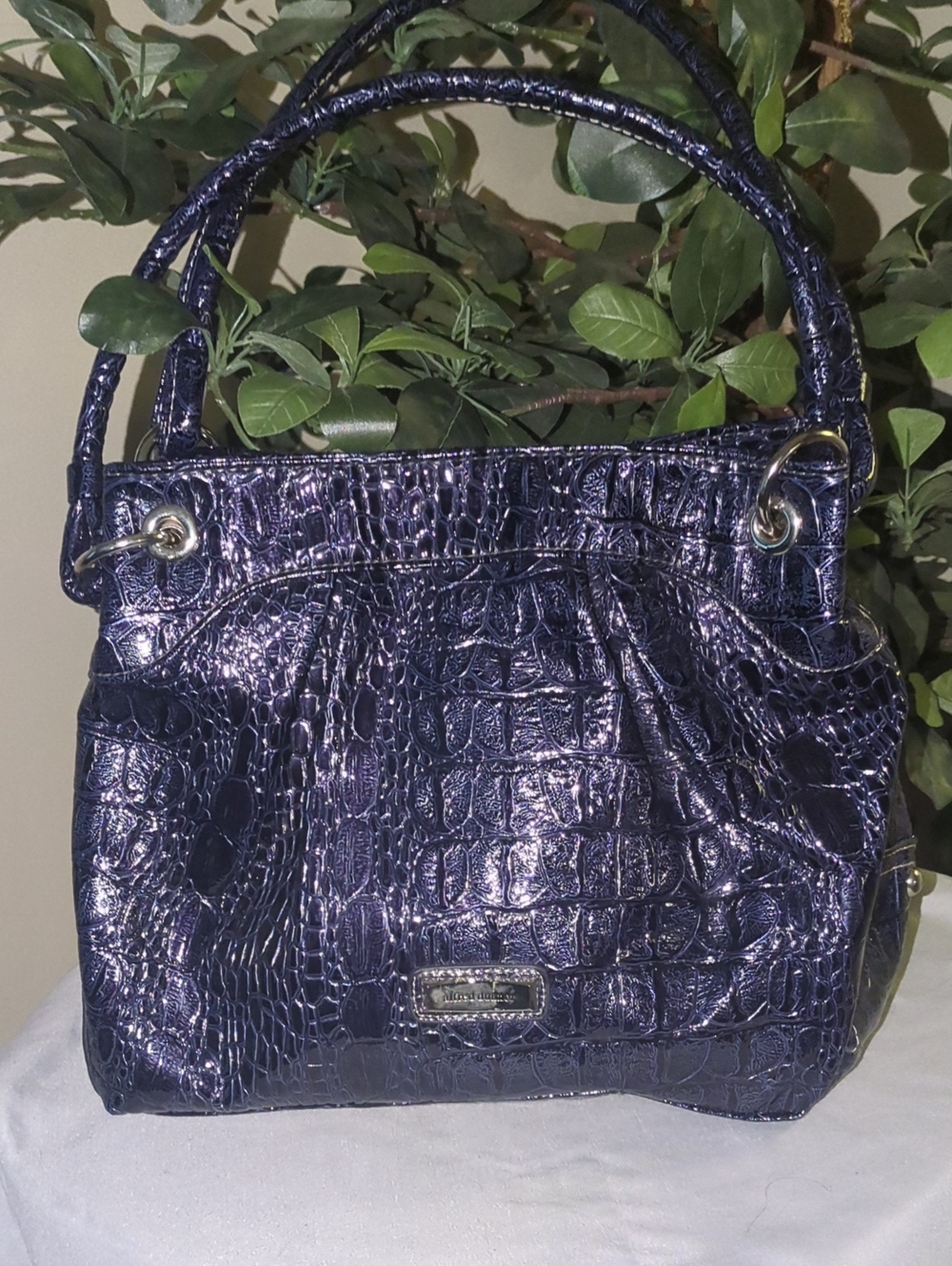 Alfred Dunner Shimmery Croc-Embossed Satchel Bag